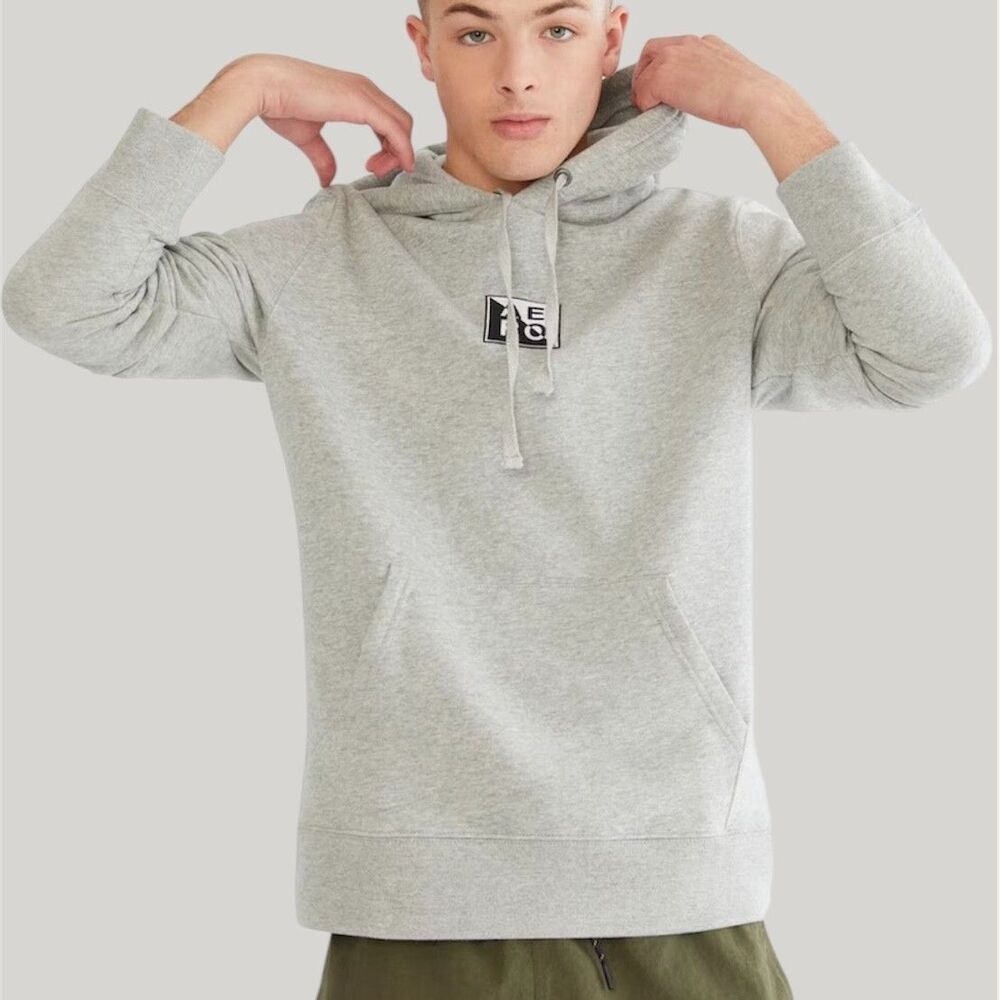 Aeropostale Mens Aero Box Logo Popover Hoodie Sz M Casual School Heathered Gray